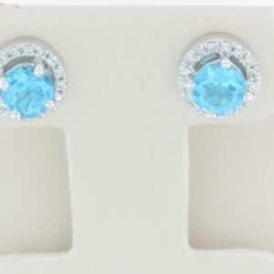 10K White Gold Blue Topaz Earrings with Diamond Accents