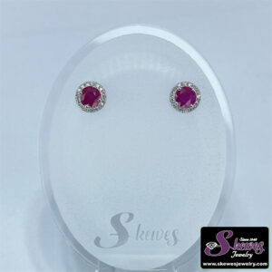 10K White Gold Genuine Ruby Earrings with Diamond Accents