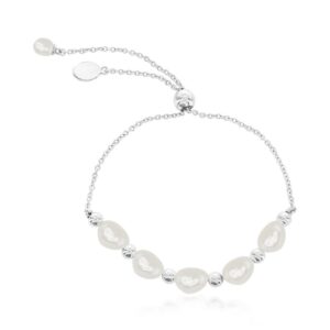 Elegant Sterling Silver Freshwater Pearl and Bead Bolo Bracelet