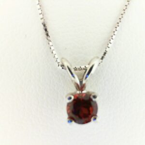 14K White Gold 4mm Round Garnet Pendant