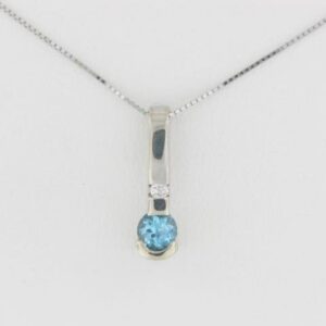 10K White Gold Blue Topaz Pendant with Diamond Accent
