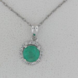 10K White Gold Emerald Cut Pendant with Diamond Accent