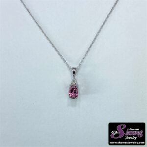 10K White Gold Pink Tourmaline Pendant with Diamonds