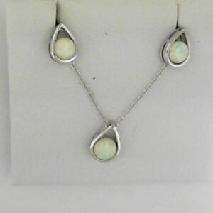 Sterling Silver Pear-Shaped Earrings and Pendant Set with Round Created Opal