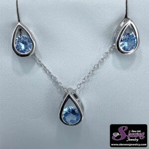 Sterling Silver Pear-Shaped Aqua Earrings and Pendant Set