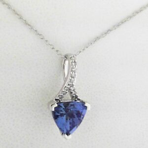 10K White Gold Tanzanite Trillion Cut Pendant with Diamond Accents