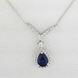 10K White Gold Lab Created Sapphire Pendant with Lab Grown Diamonds