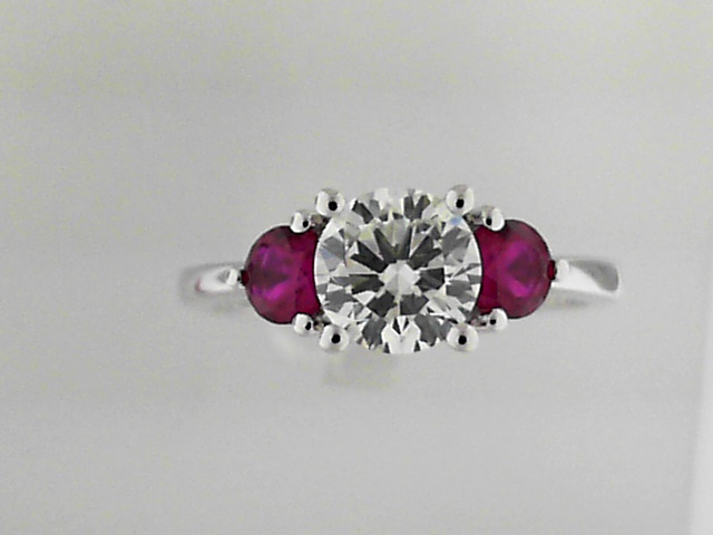 14K White Gold Semi-Mount Ring with Lab Grown Diamond and Rubies