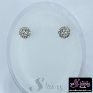 14K White Gold Round Diamond Halo Earrings