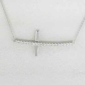 10K White Gold Lab Grown Diamond Sideways Cross Pendant