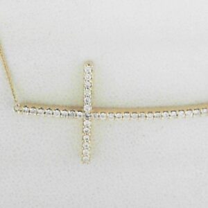 10K Yellow Gold Lab Grown Diamond Sideways Cross Necklace