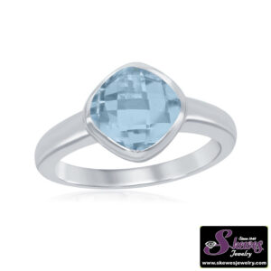 Elegant Sterling Silver Square Blue Topaz Ring