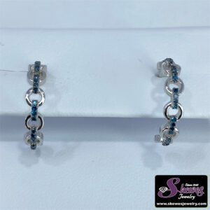 Elegant Sterling Silver Blue Diamond Hoop Earrings