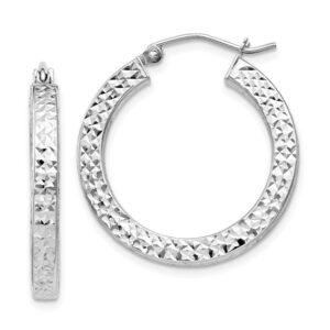 Sterling Silver Diamond Cut Square Hoop Earrings