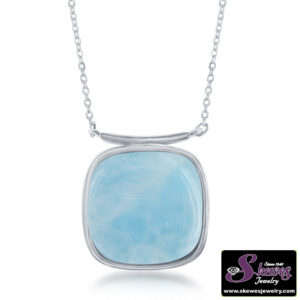 Elegant Sterling Silver Square Larimar Necklace