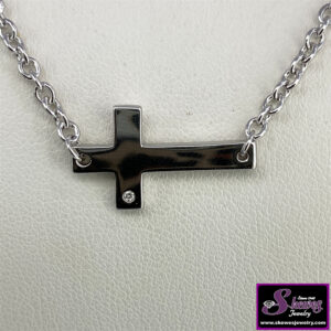 Sterling Silver Sideways Cross Pendant with Diamond Accent