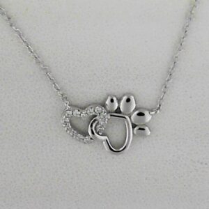 Sterling Silver Cubic Zirconia Heart and Paw Print Necklace