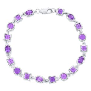 Sterling Silver Amethyst Bracelet with Oval and Square Stones