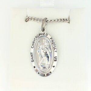 Elegant Sterling Silver Oval St. Christopher Necklace