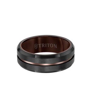 8MM Tungsten Carbide Ring with Satin Finish Center and Expreso Tungsten Line