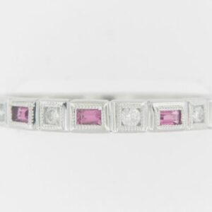 10K White Gold Pink Tourmaline Stackable Ring with Diamond Accents