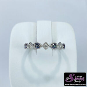 10K White Gold Created Alexandrite and Diamond Ring