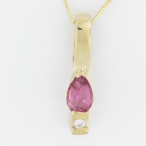 14K Yellow Gold Pink Tourmaline Pendant with Diamond Accents