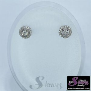 14K White Gold Diamond Halo Fashion Earrings