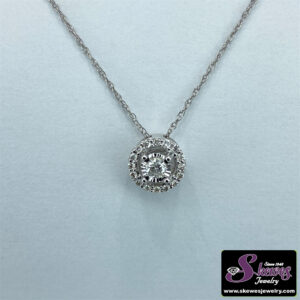 14K White Gold Diamond Halo Pendant