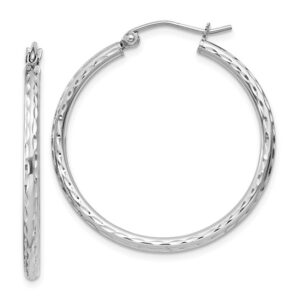 2mm Diamond Cut Sterling Silver Hoop Earrings