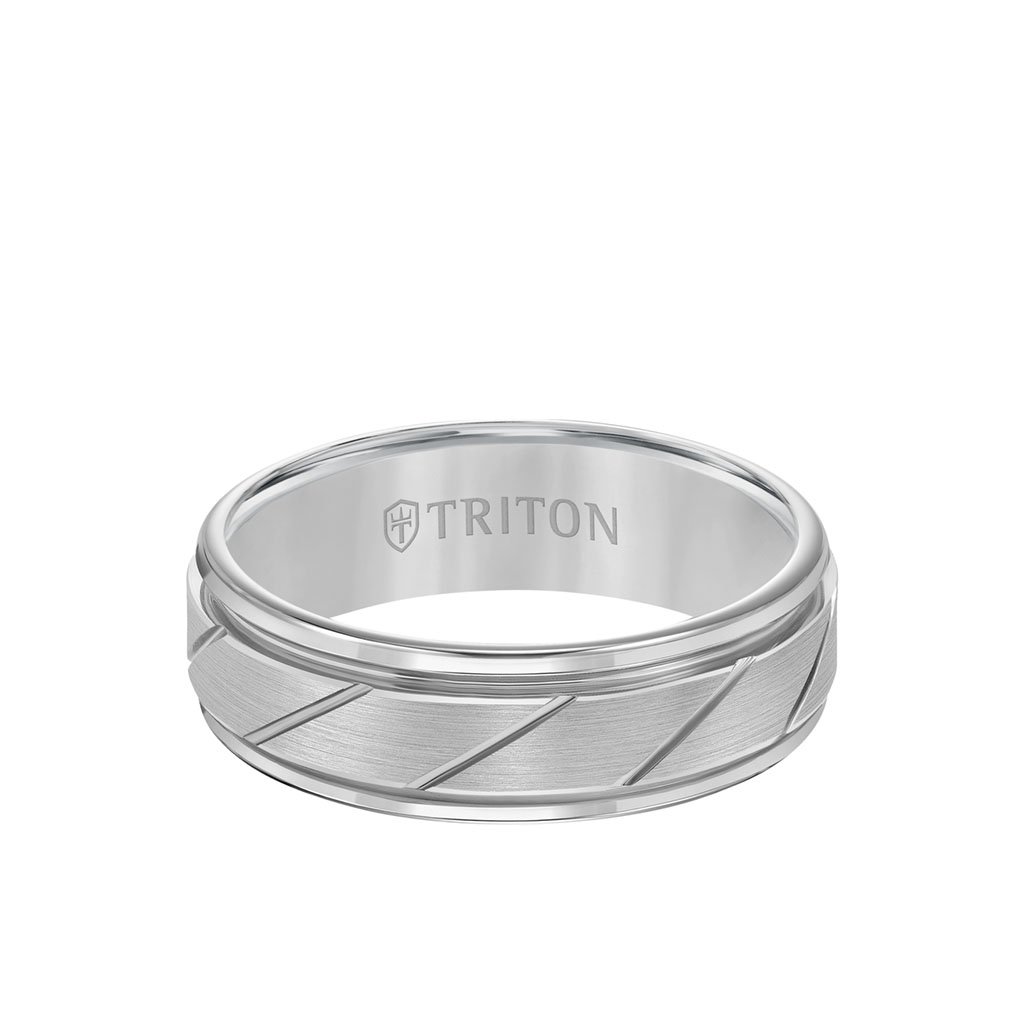 Tungsten Carbide Ring with Diagonal Cut Center and Round Edges