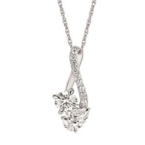 14K White Gold Lab Grown Diamond Pendant with Pear and Round Diamonds