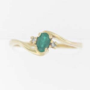 10K Yellow Gold Emerald Cut Emerald Ring with Diamond Accents