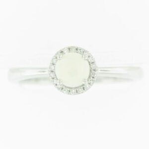 10K White Gold Genuine Opal Ring with Diamond Accents