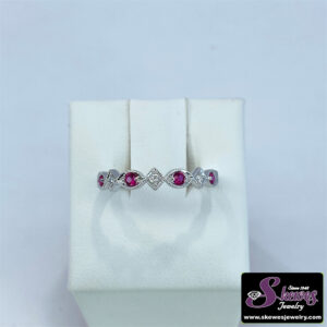 10K White Gold Ruby and Diamond Stackable Ring