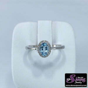 10K White Gold Oval Aquamarine Semi-Mount Ring with Diamond Accents