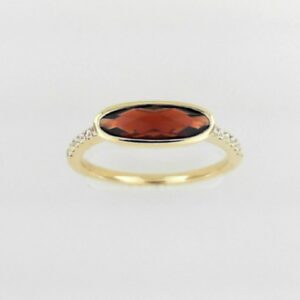 14K Yellow Gold 1.33ct Garnet Ring with 0.10ct Diamond Accents
