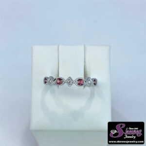 10K White Gold Pink Tourmaline and Diamond Stackable Ring