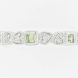 10K White Gold Peridot Stackable Ring with Diamond Accents