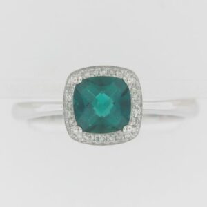 10K White Gold Emerald Cut Created Emerald Semi-Mount Ring