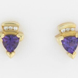 14K Yellow Gold Amethyst Earrings with Diamond Accents