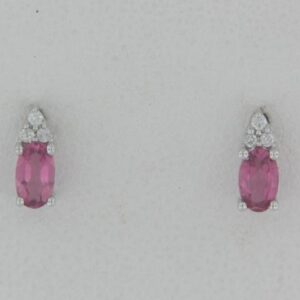 10K White Gold Pink Tourmaline and Diamond Earrings