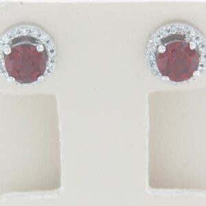 10K White Gold Genuine Garnet Earrings with Diamond Accents