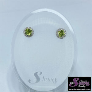 10K White Gold Genuine Peridot Earrings with Diamond Accents