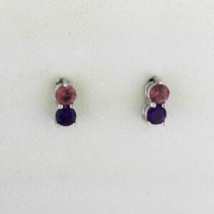 14K White Gold Amethyst and Rhodolite Earrings