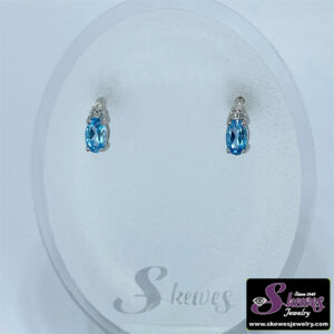 10K White Gold Blue Topaz and Diamond Earring Set