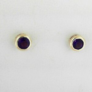 10K Yellow Gold 4mm Amethyst Bezel Earrings