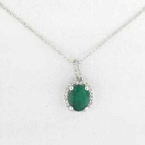 10K White Gold Oval Emerald Semi-Mount Pendant with Diamond Accent