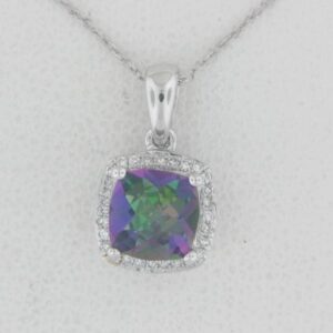 10K White Gold Alexandrite Emerald Cut Pendant with Diamond Accents