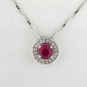 Elegant Sterling Silver Ruby Pendant with Diamond Accents